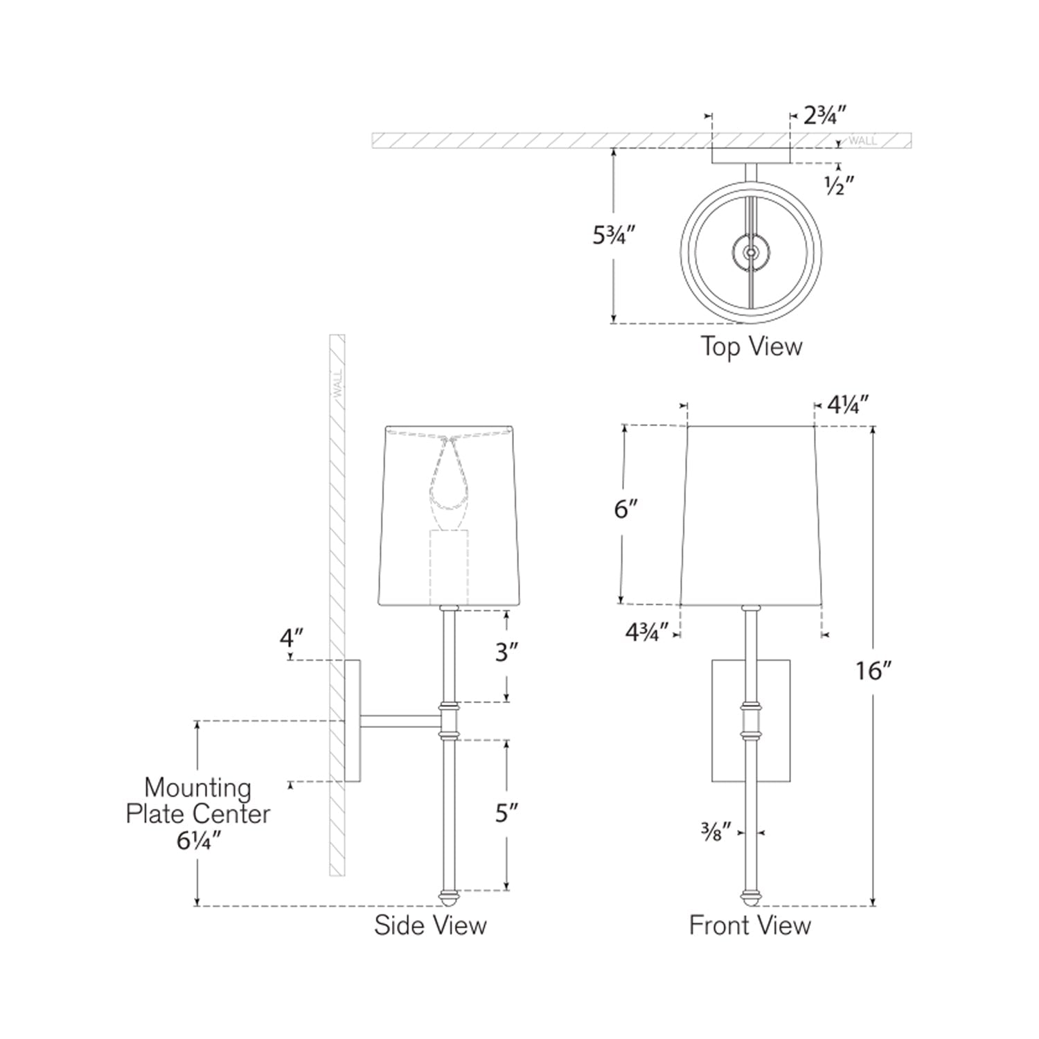 Camille Wall Light - line drawing.