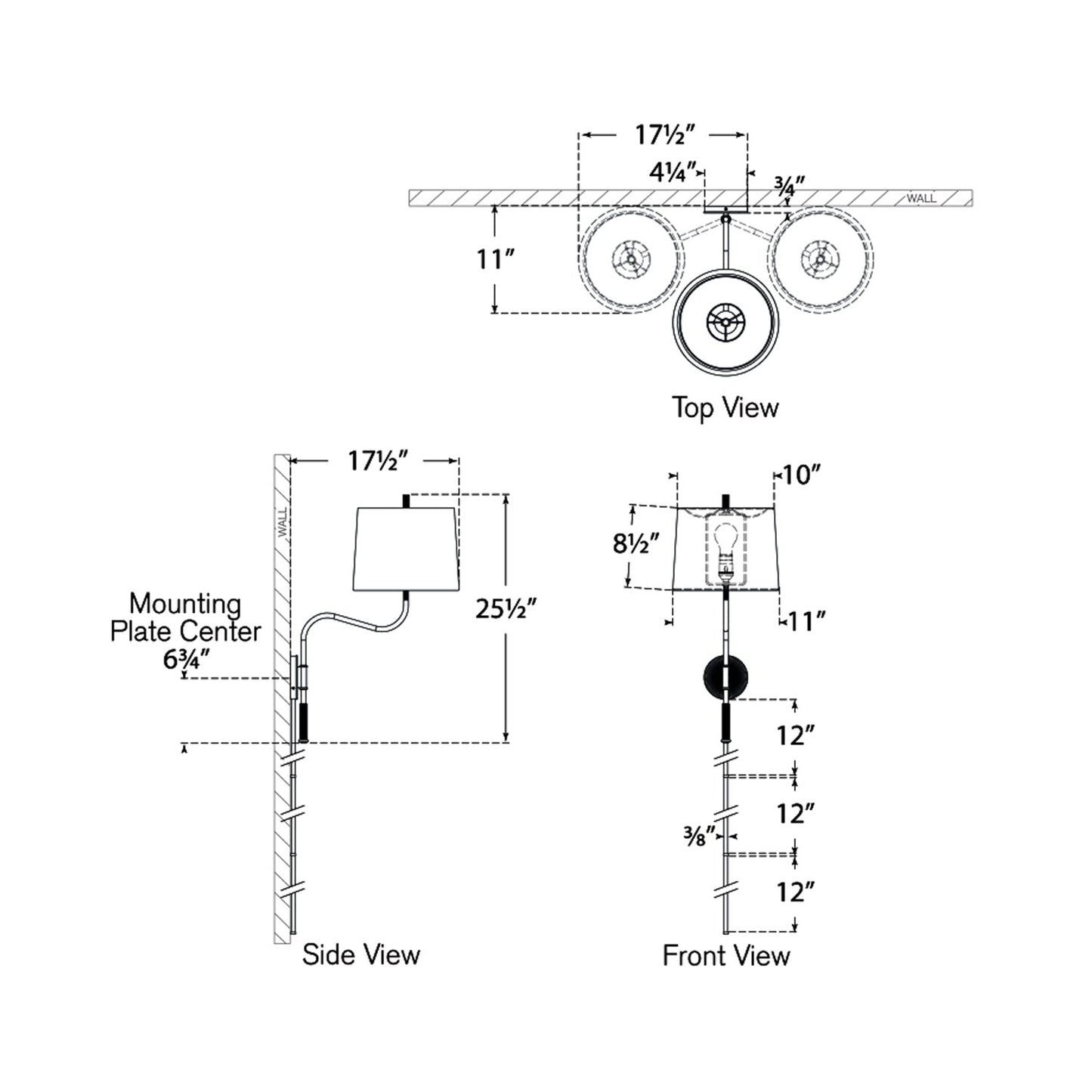 Canto Wall Light - line drawing.