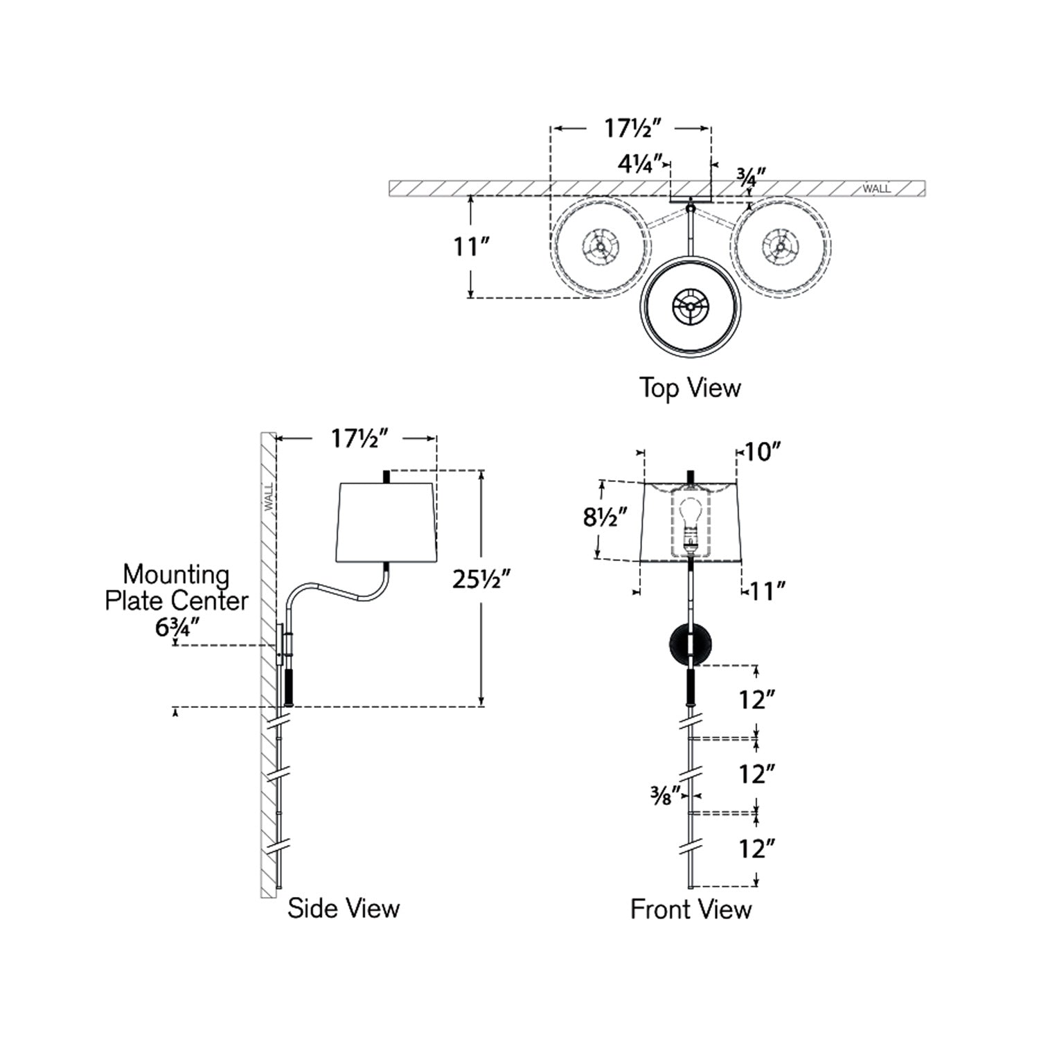 Canto Wall Light - line drawing.