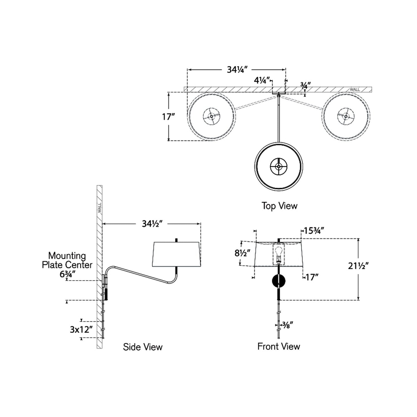 Canto Wall Light - line drawing.