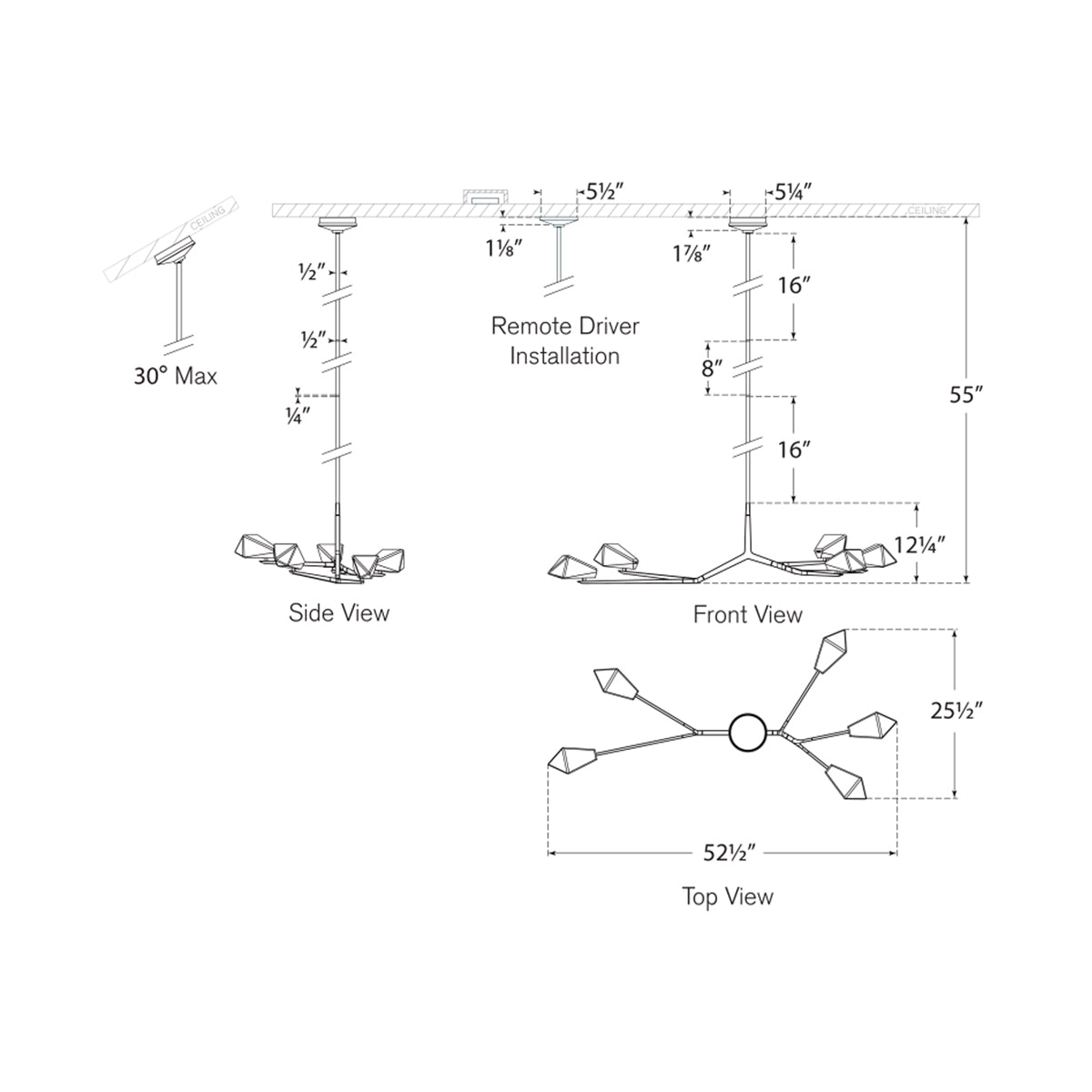 Carraig LED Chandelier - line drawing.