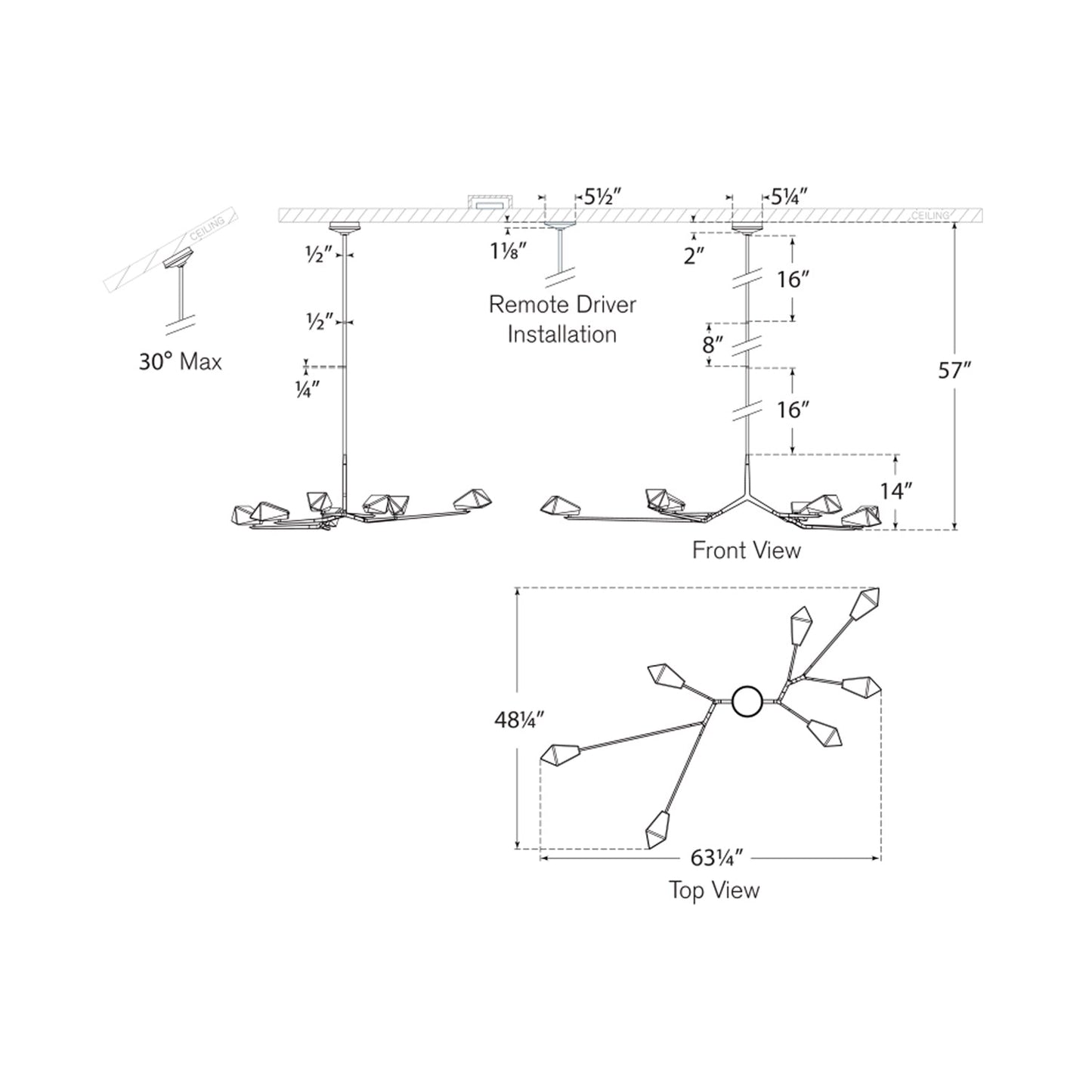 Carraig LED Chandelier - line drawing.