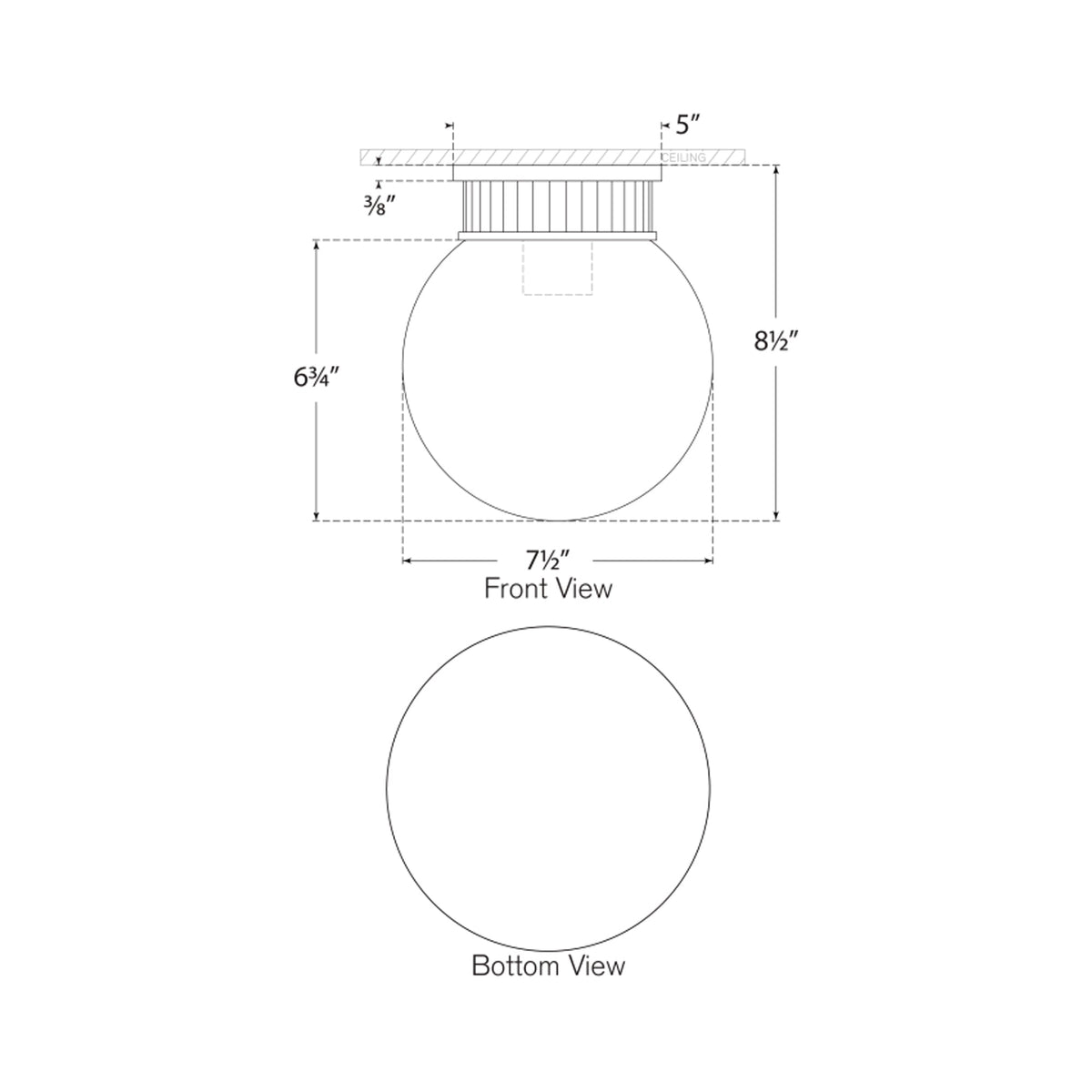 Cavill Flush Mount Ceiling Light - line drawing.