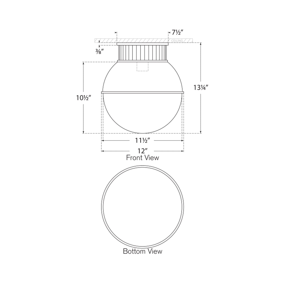 Cavill Flush Mount Ceiling Light - line drawing.