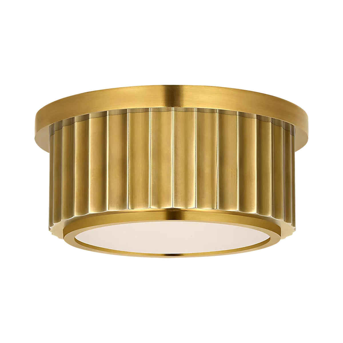 Cavill Solitaire LED Flush Mount Ceiling Light in Natural Brass.