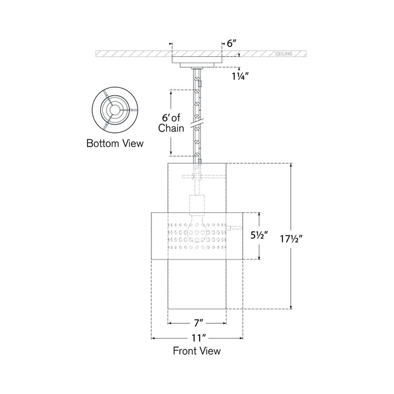 Chalmette Pendant Light - line drawing.