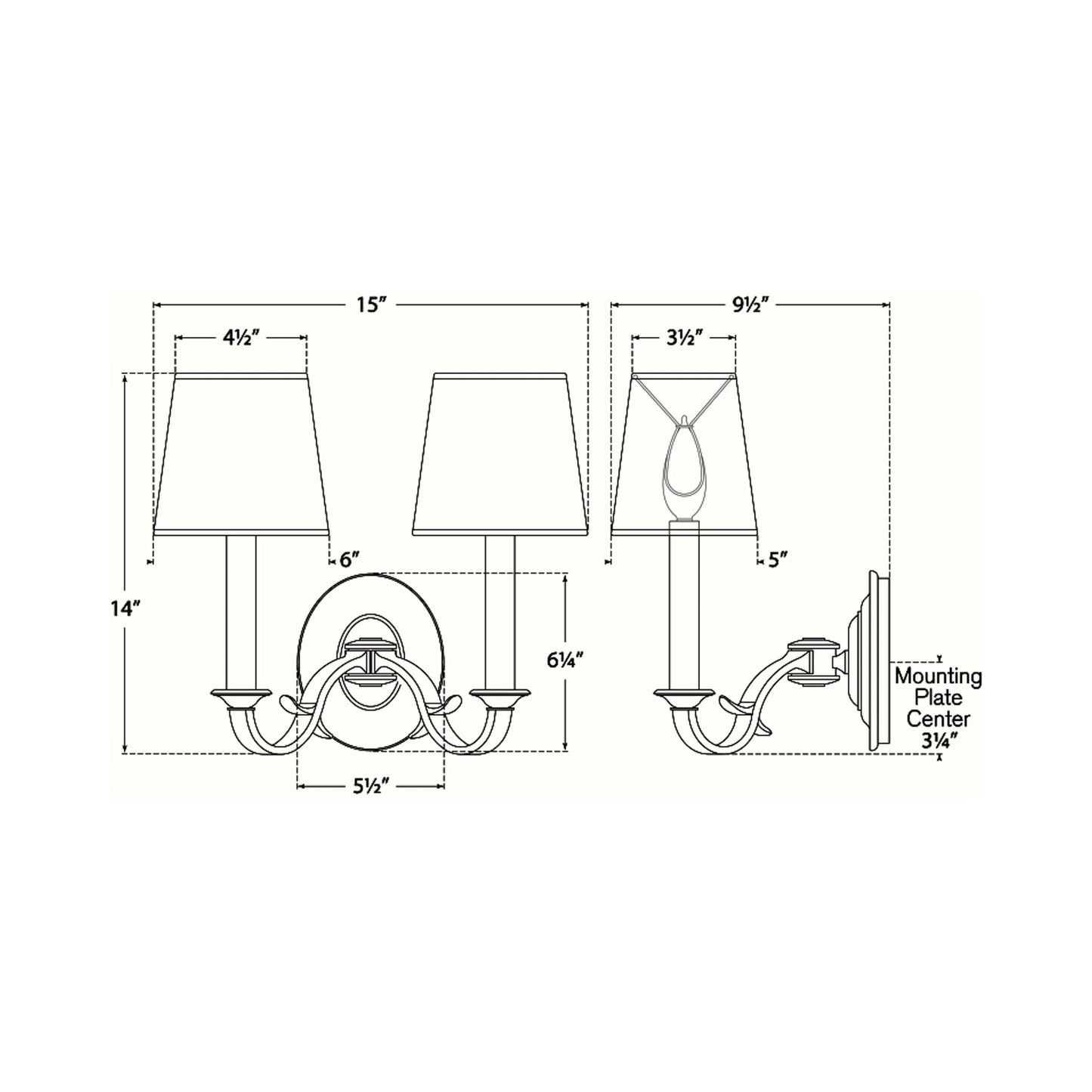 Channing Wall Light - line drawing.