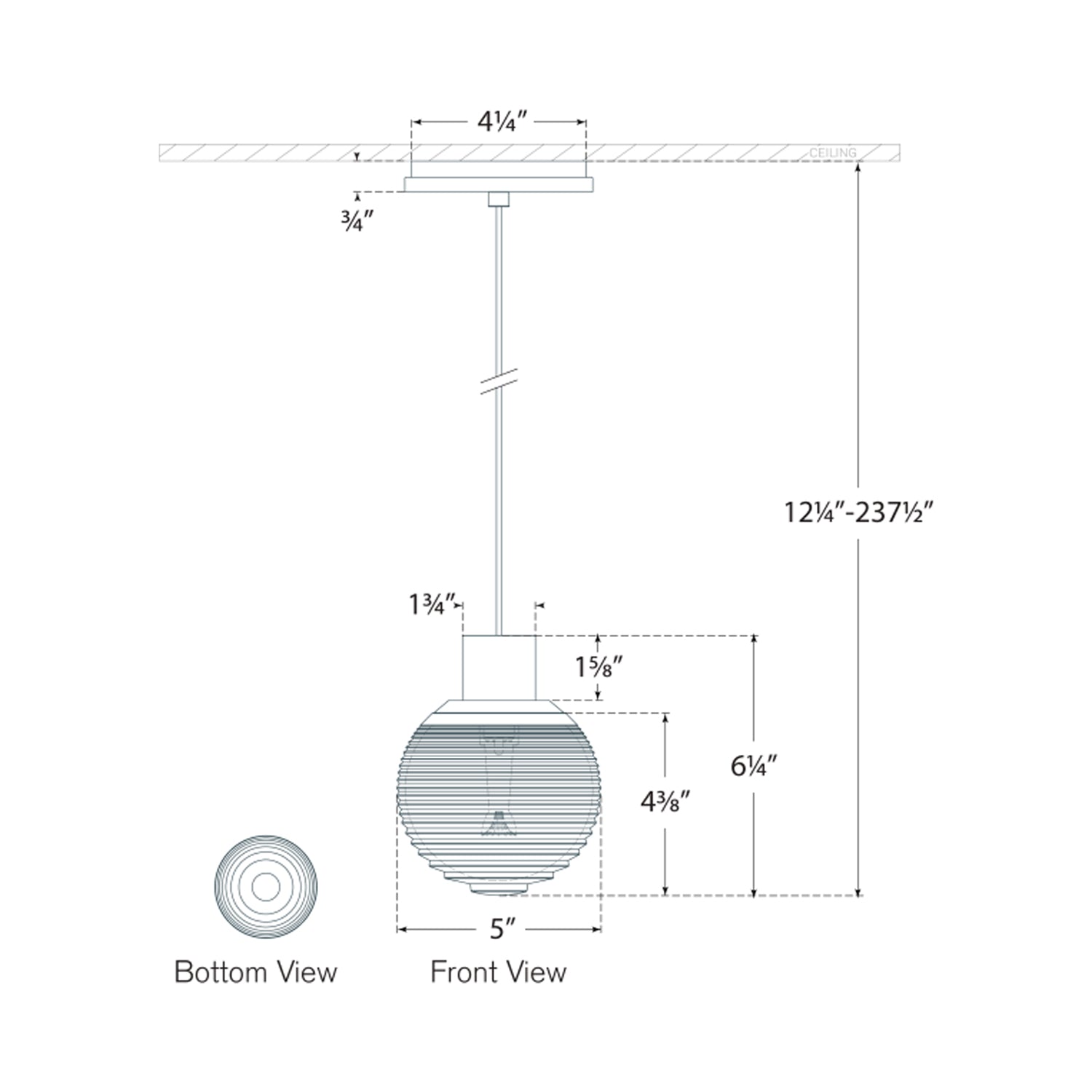Circon Mini LED Pendant Light - line drawing.