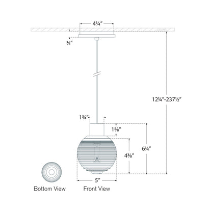 Circon Mini LED Pendant Light - line drawing.
