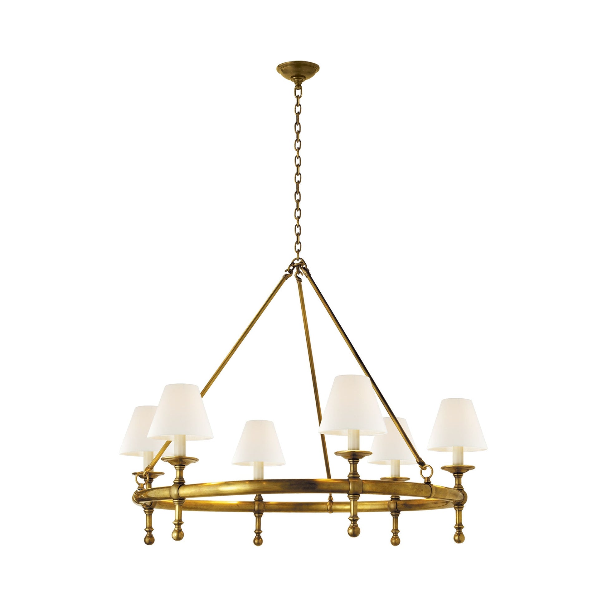 Classic Ring Chandelier in Hand-Rubbed Antique Brass (6-Light/Linen).
