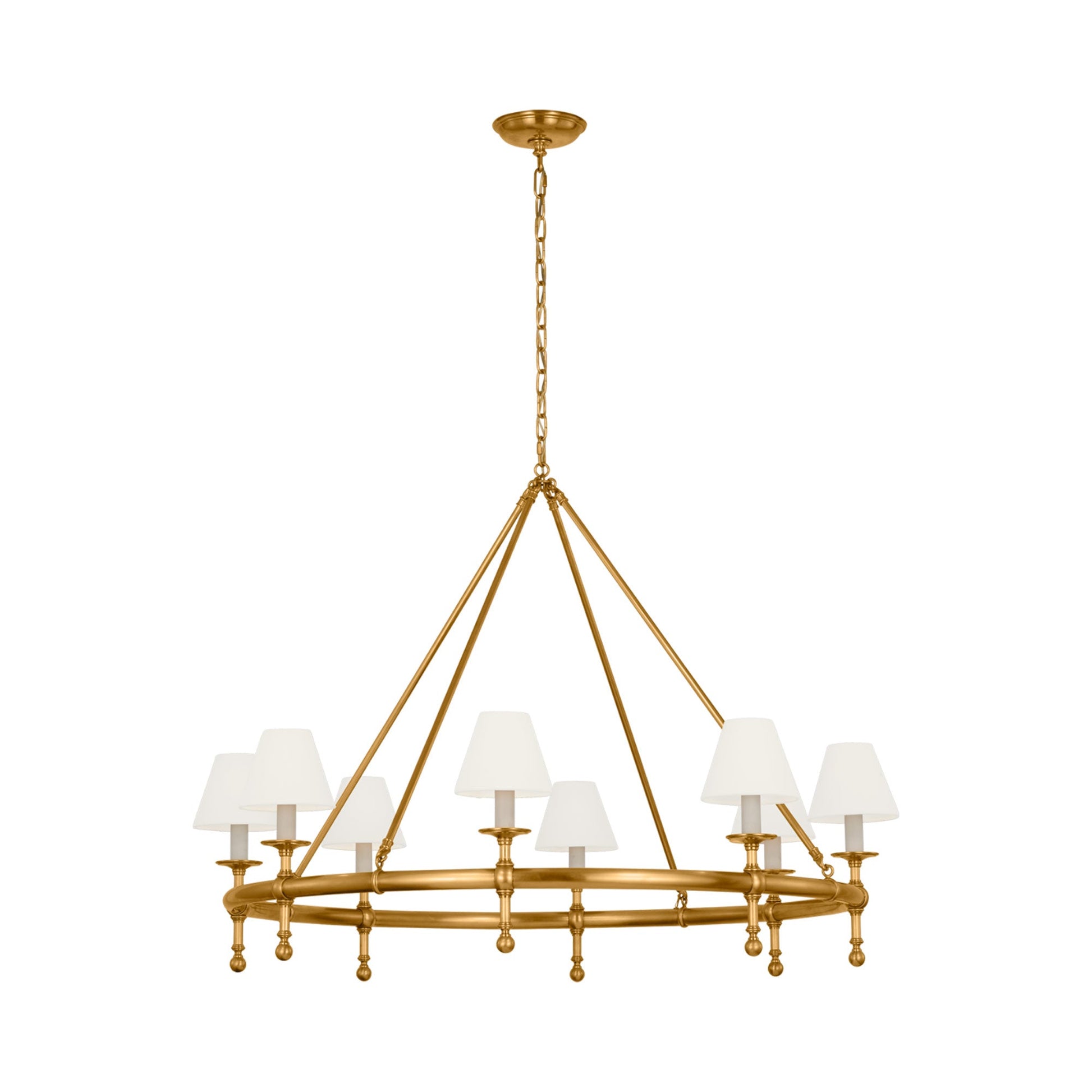 Classic Ring Chandelier in Antique-Burnished Brass (8-Light/Linen).