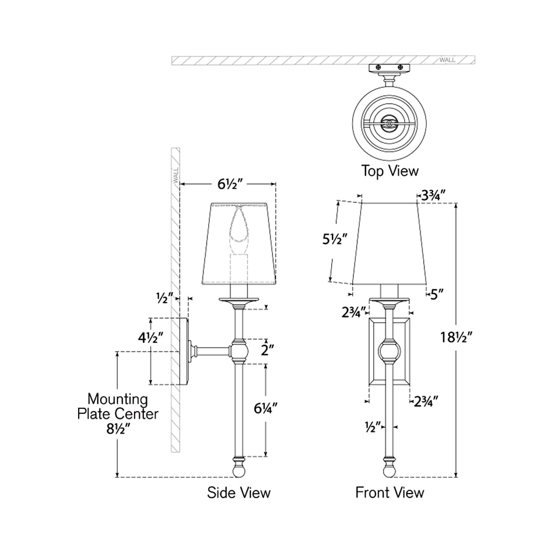 Classic Tail Wall Light - line drawing.