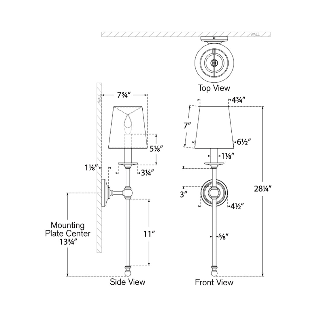 Classic Tail Wall Light - line drawing.
