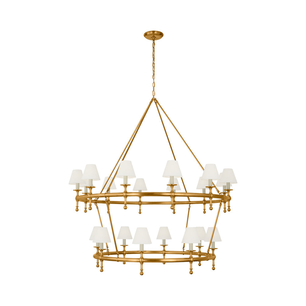 Classic Two-Tier Chandelier in Antique-Burnished Brass (Linen).