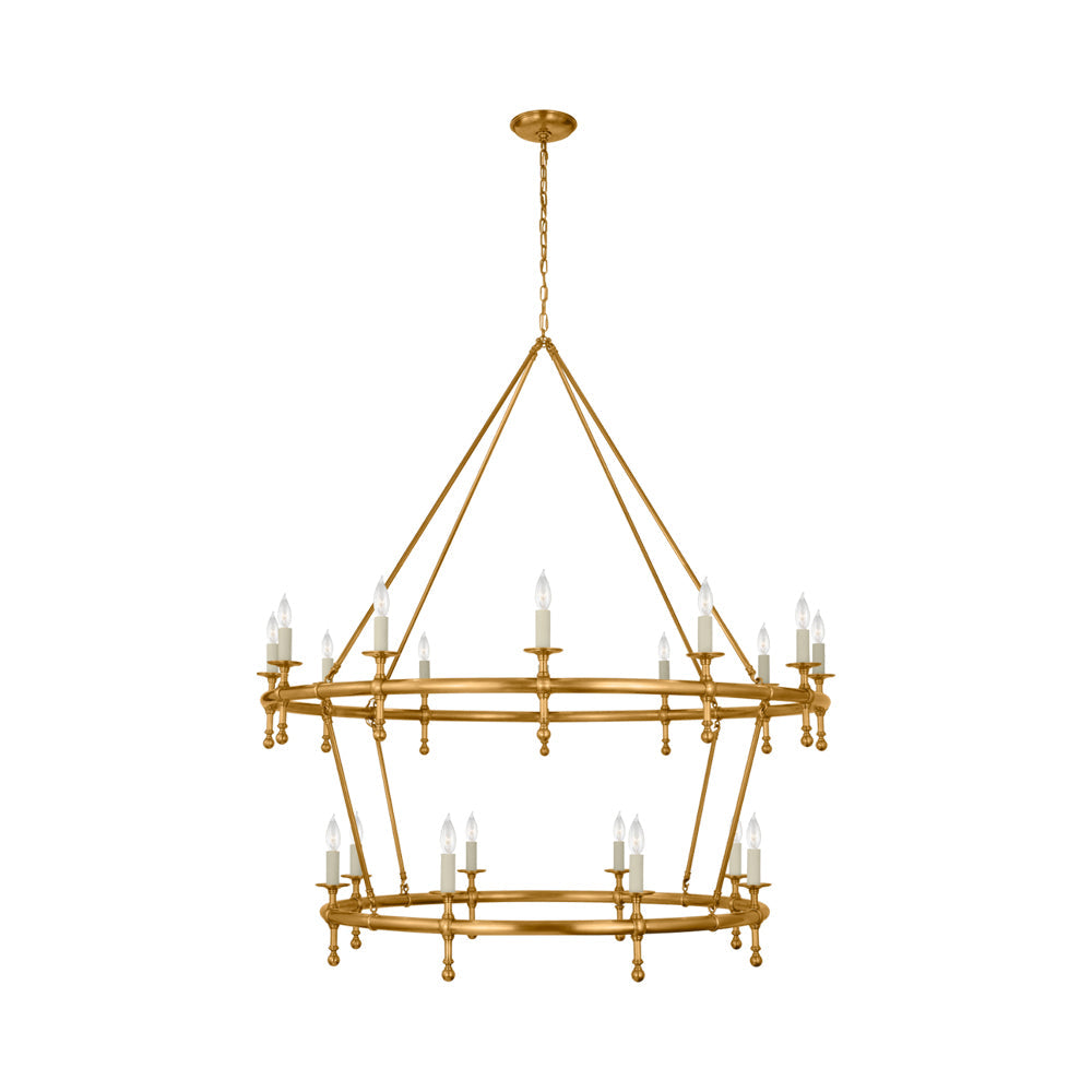Classic Two-Tier Chandelier in Antique-Burnished Brass (No Shade).