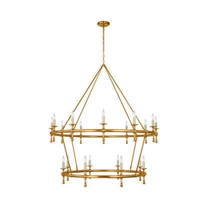 Classic Two-Tier Chandelier in Antique-Burnished Brass (No Shade).