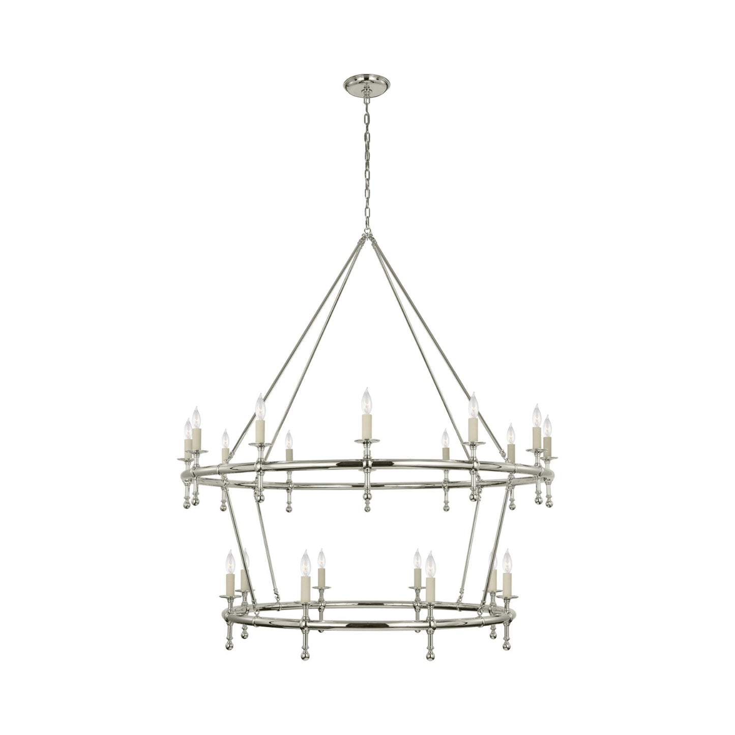 Classic Two-Tier Chandelier in Polished Nickel (No Shade).
