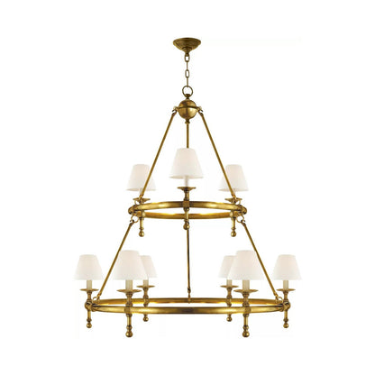 Classic Two-Tier Ring Chandelier in Hand-Rubbed Antique Brass.