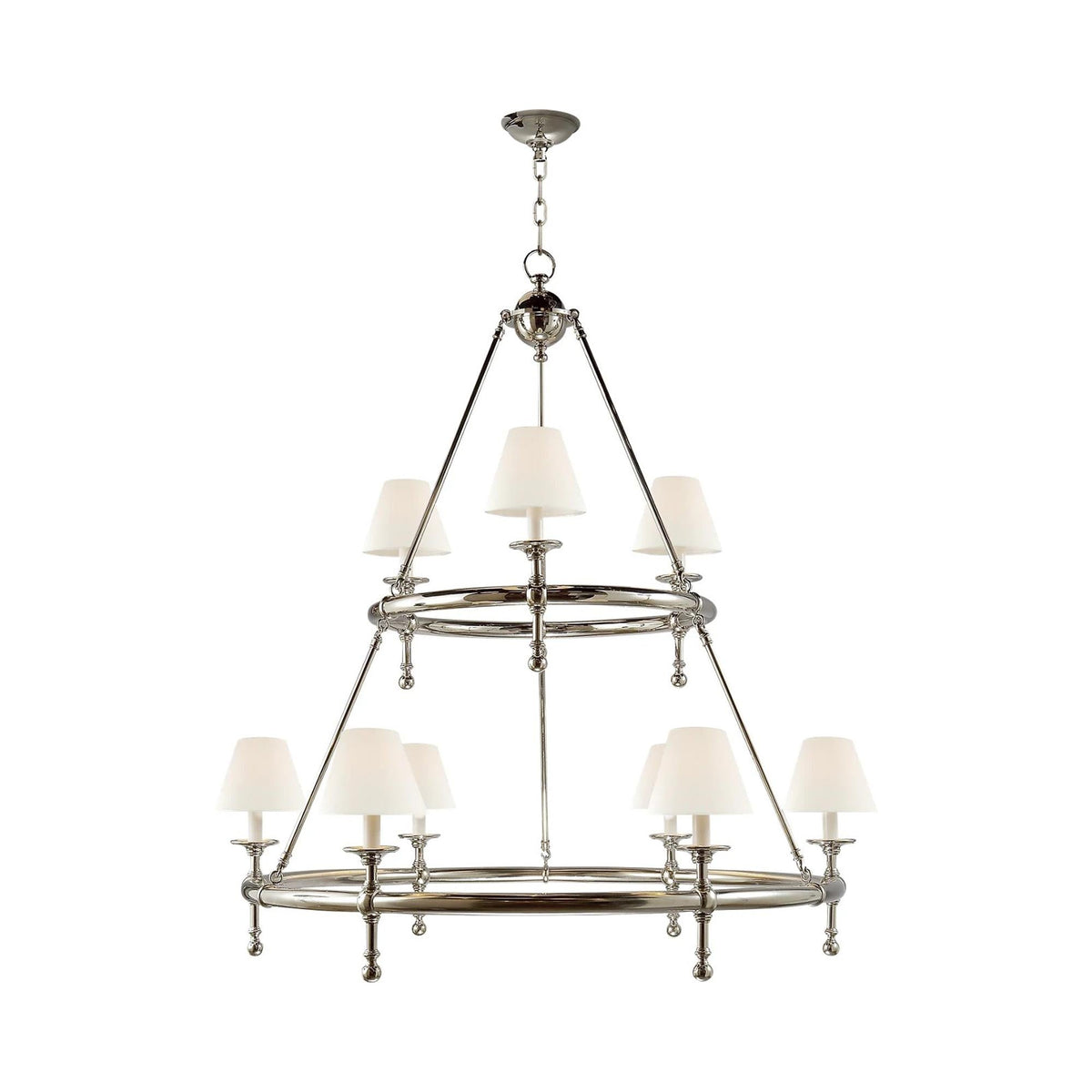 Classic Two-Tier Ring Chandelier in Polished Nickel.