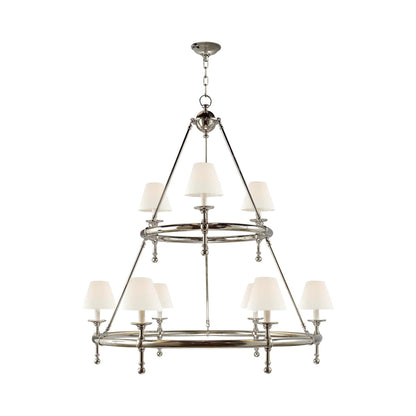 Classic Two-Tier Ring Chandelier in Polished Nickel.