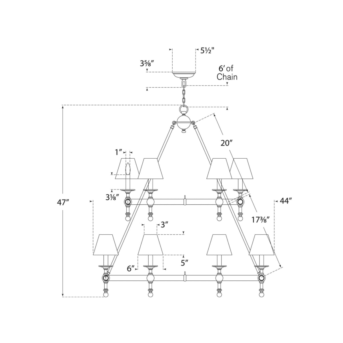 Classic Two-Tier Ring Chandelier - line drawing.