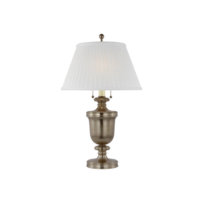 Classical Urn Form Table Lamp in Antique Nickel/Silk Pleat.