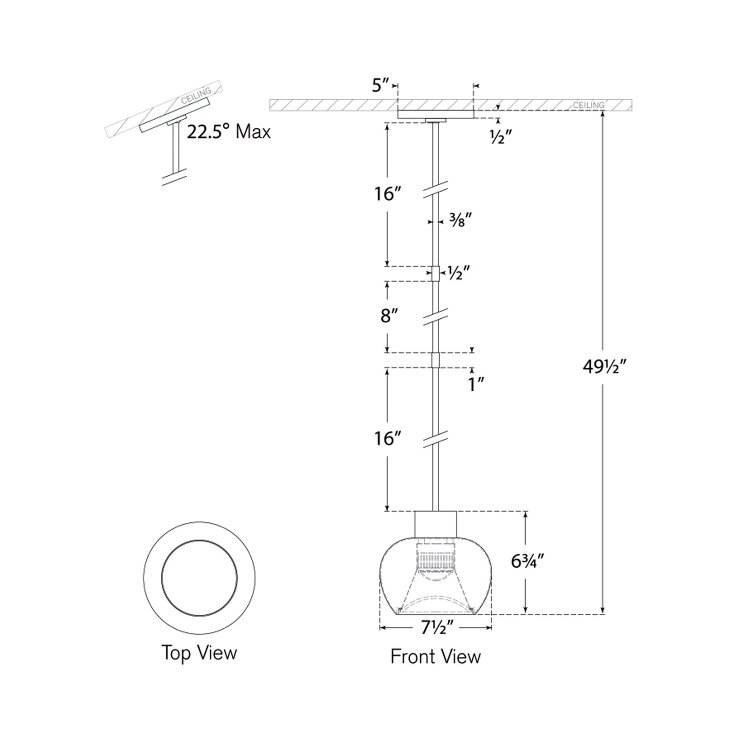 Comtesse LED Pendant Light - line drawing.