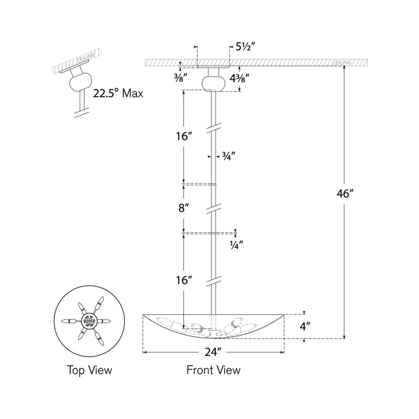 Comtesse Uplight Chandelier - line drawing.