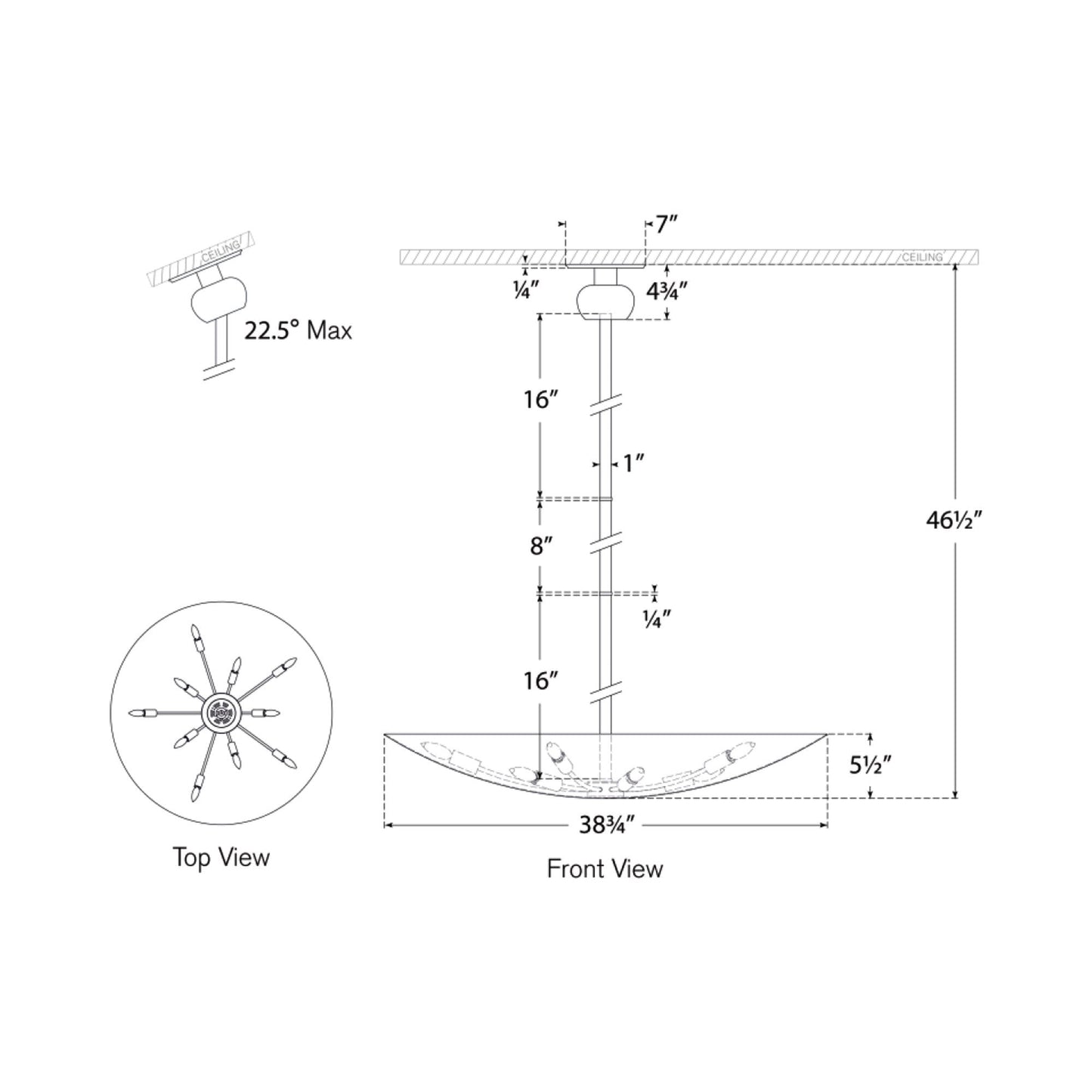 Comtesse Uplight Chandelier - line drawing.
