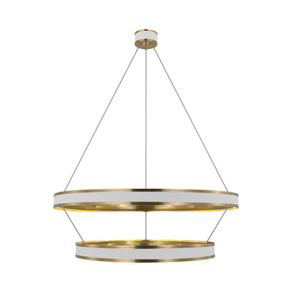 Connery LED Two-Tier Chandelier in Matte White/Antique-Burnished Brass (40.5-Inch).