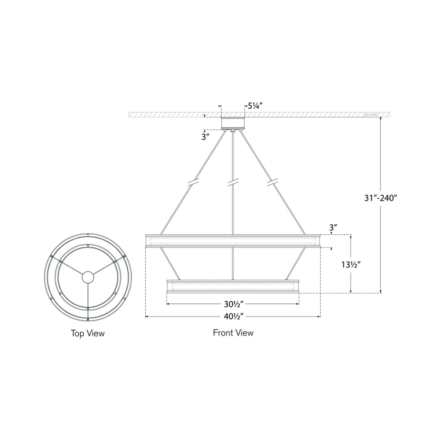Connery LED Two-Tier Chandelier - line drawing.