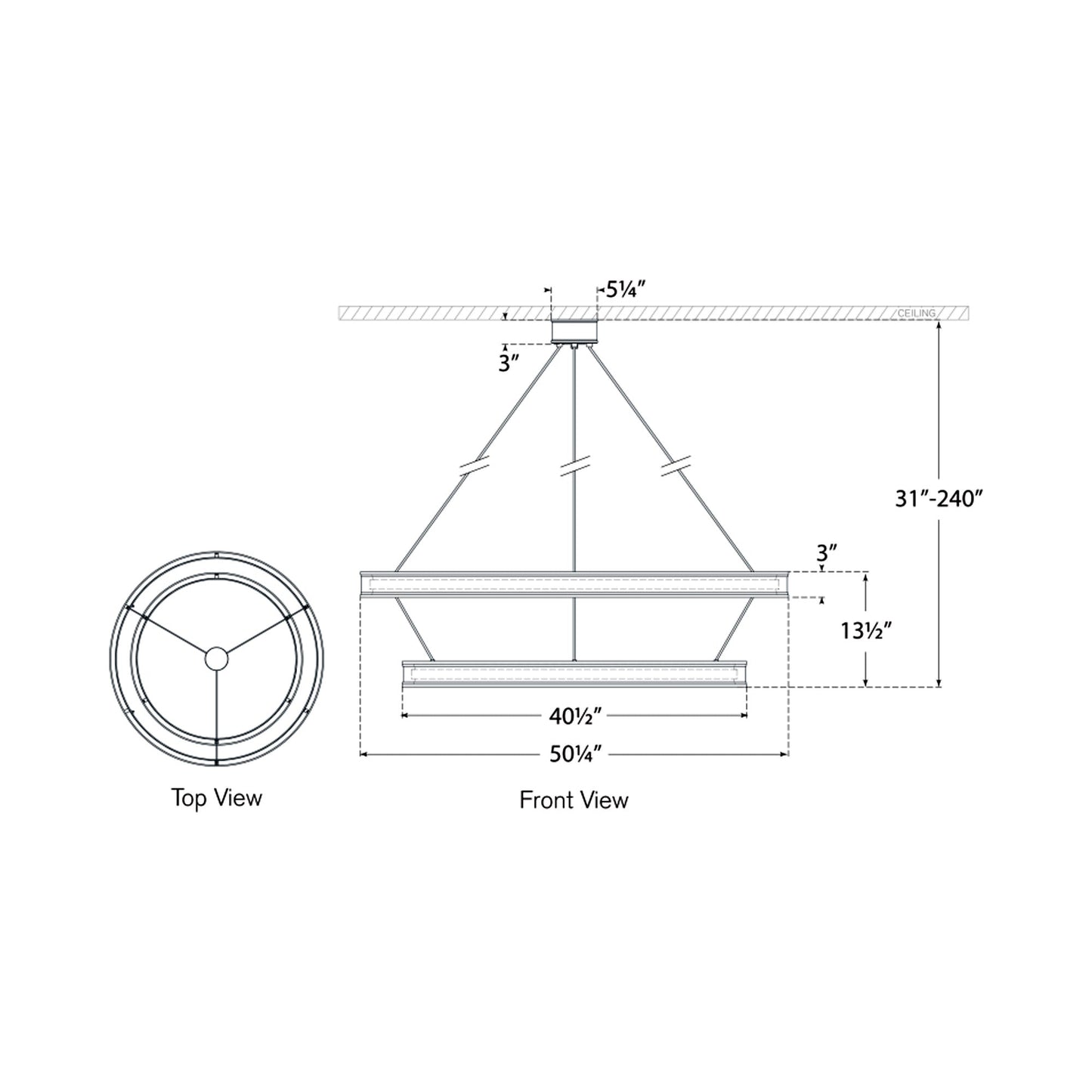 Connery LED Two-Tier Chandelier - line drawing.