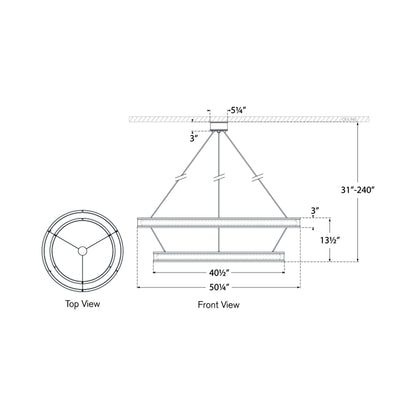 Connery LED Two-Tier Chandelier - line drawing.