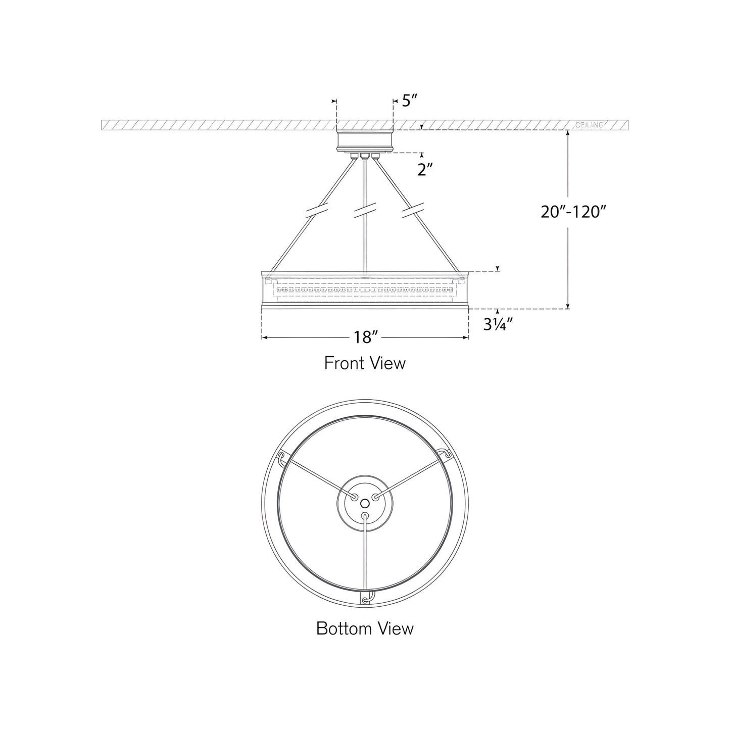 Connery Ring LED Chandelier - line drawing.