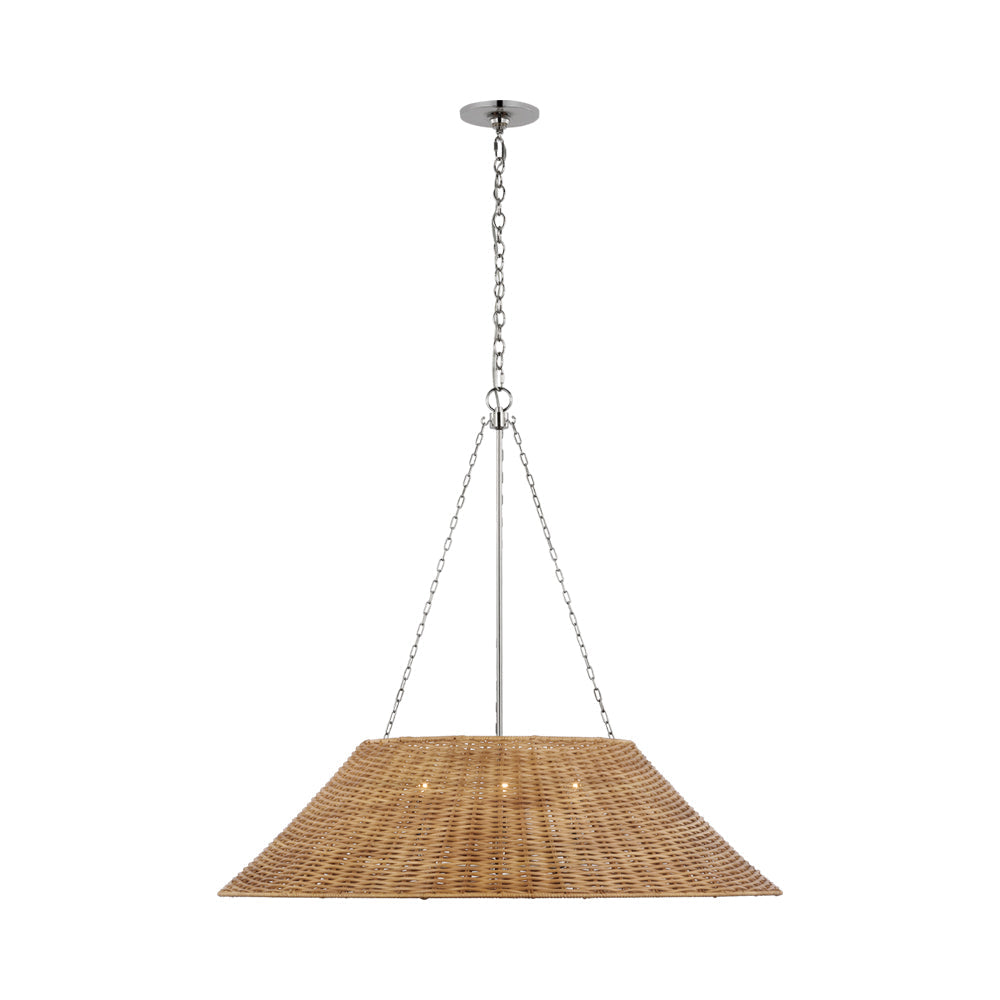 Corinne Pendant Light in Polished Nickel/Natural Wicker (36.25-Inch/Not Wrapped).