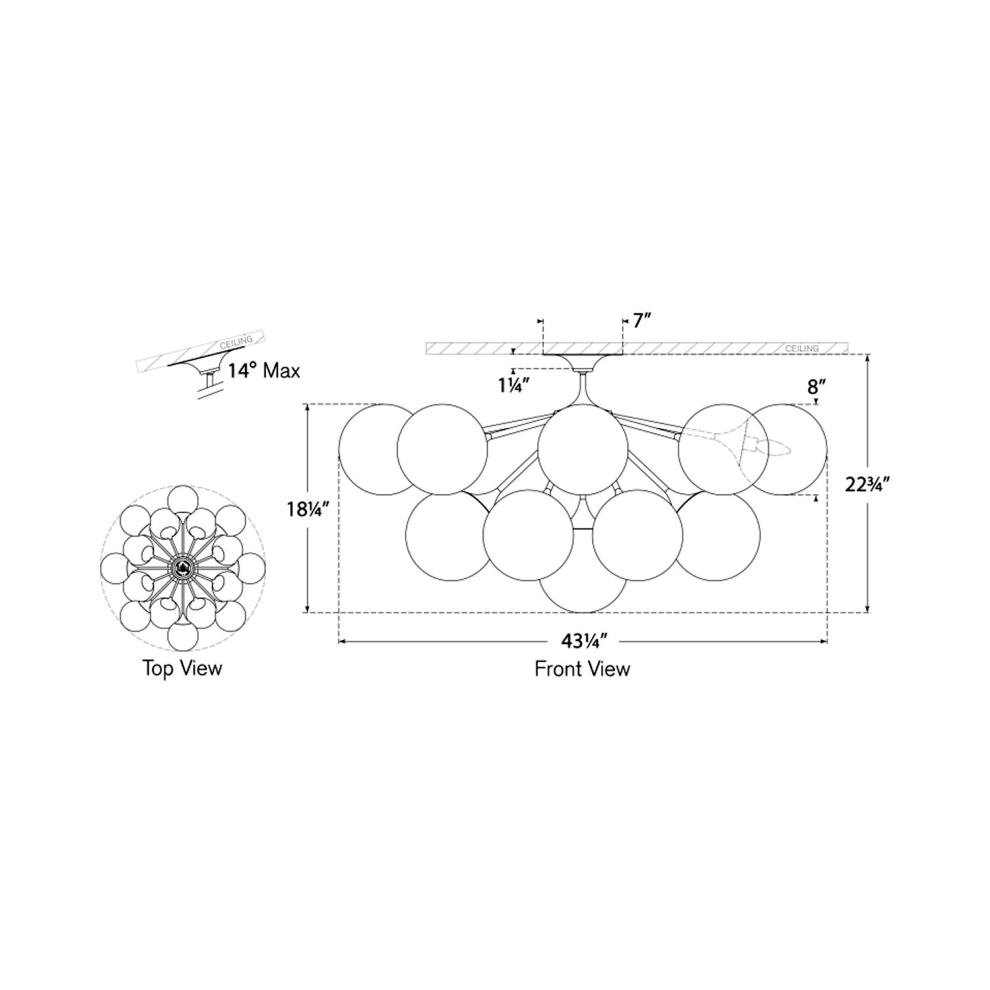 Cristol Semi Flush Mount Ceiling Light - line drawing.