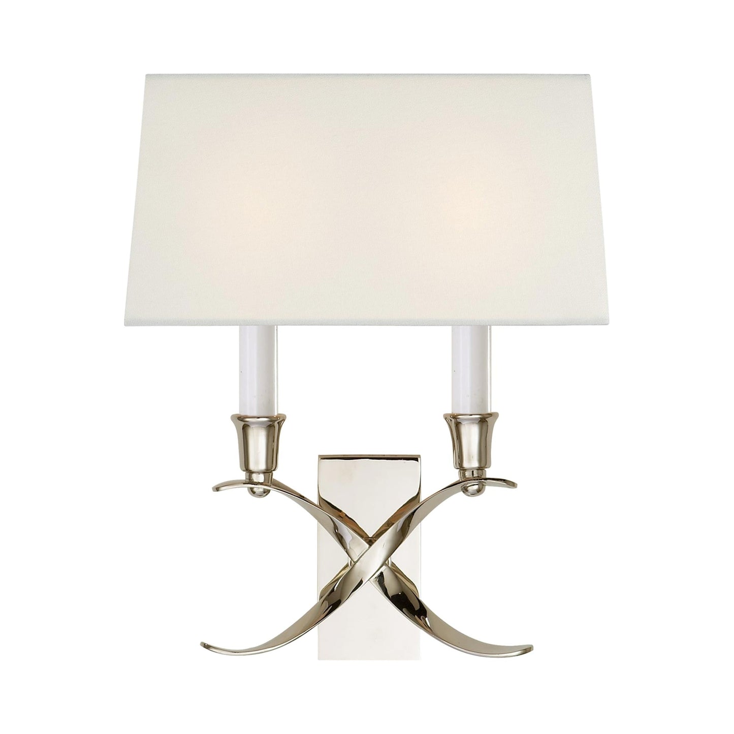 Cross Bouillotte Wall Light in Polished Nickel (Small/Linen).