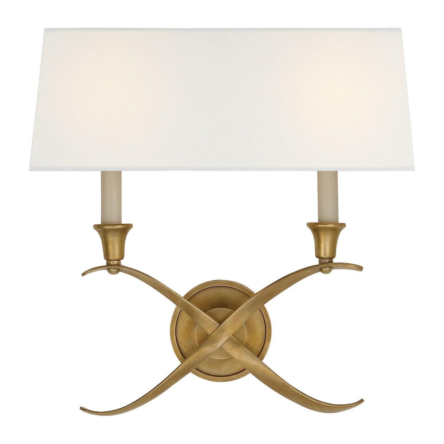 Cross Bouillotte Wall Light in Antique-Burnished Brass (Large/Linen).
