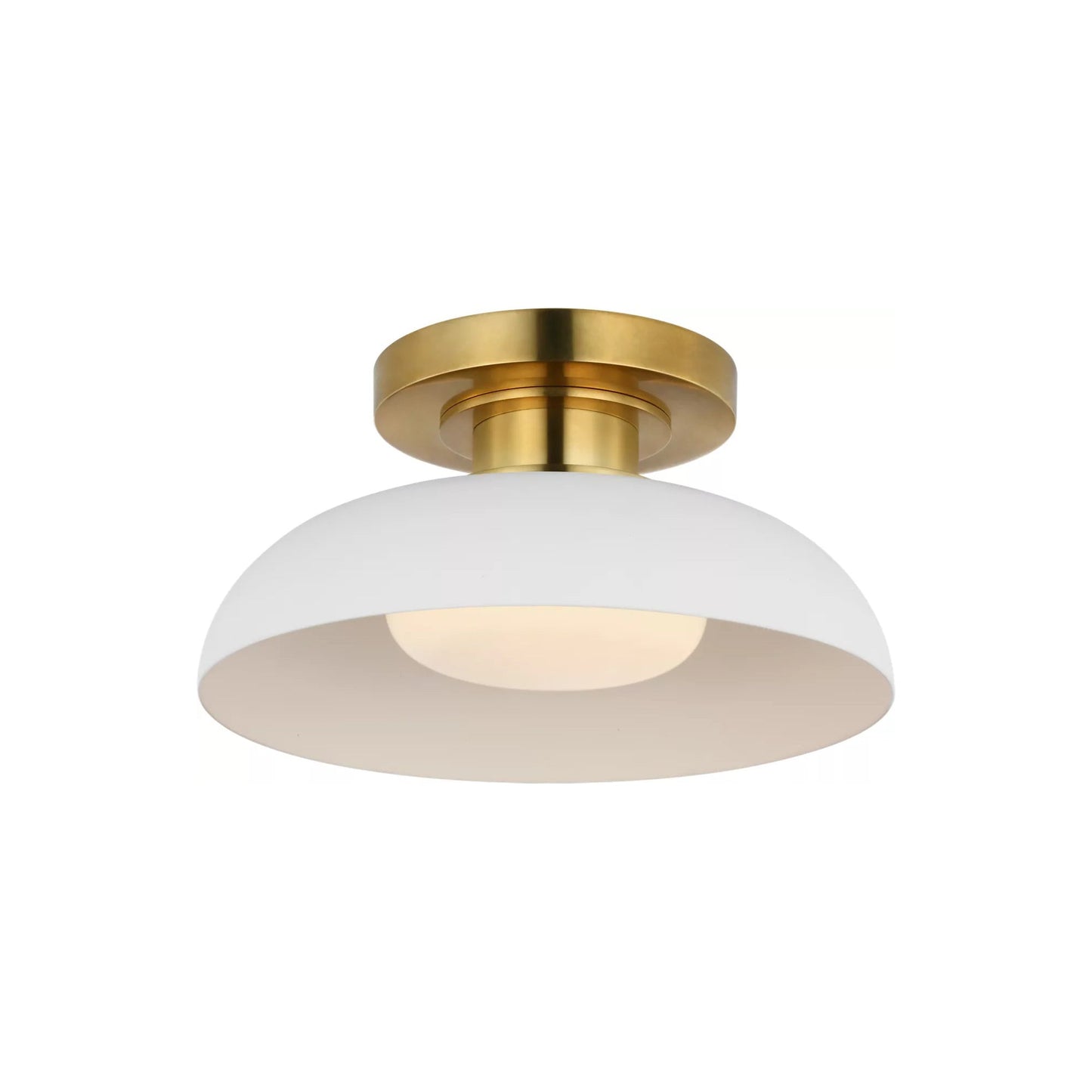 Cyrus LED Flush Mount Ceiling Light in Hand-Rubbed Antique Brass and Matte White (8-Inch).