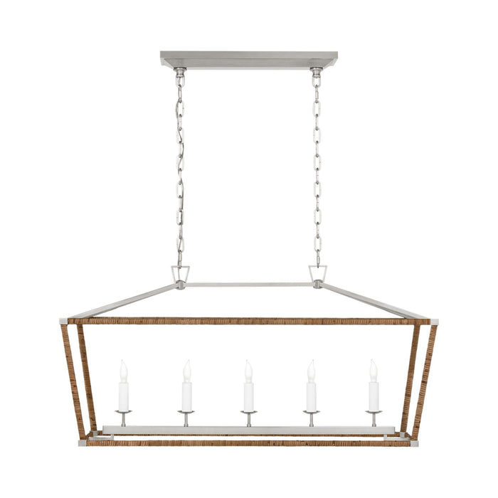 Darlana Rattan Wrapped LED Linear Pendant Light in Polished Nickel and Natural Rattan (Medium).