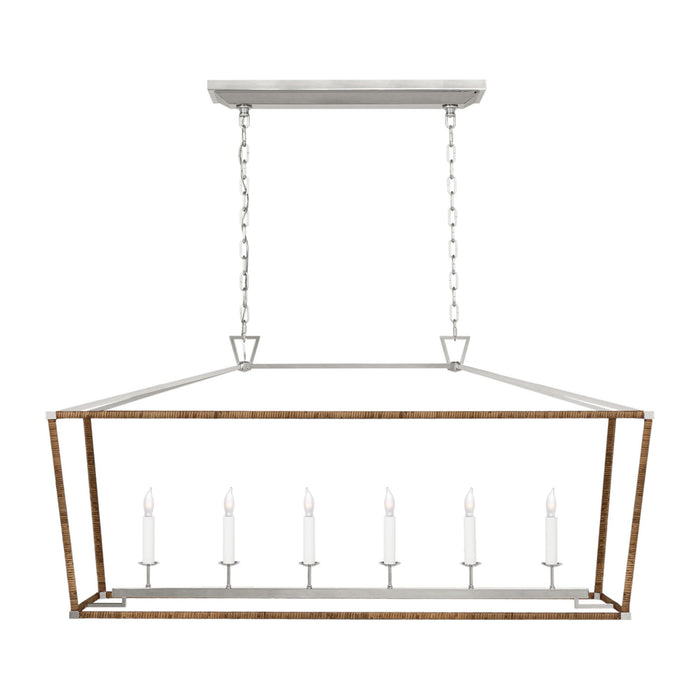 Darlana Rattan Wrapped LED Linear Pendant Light in Polished Nickel and Natural Rattan (Large).