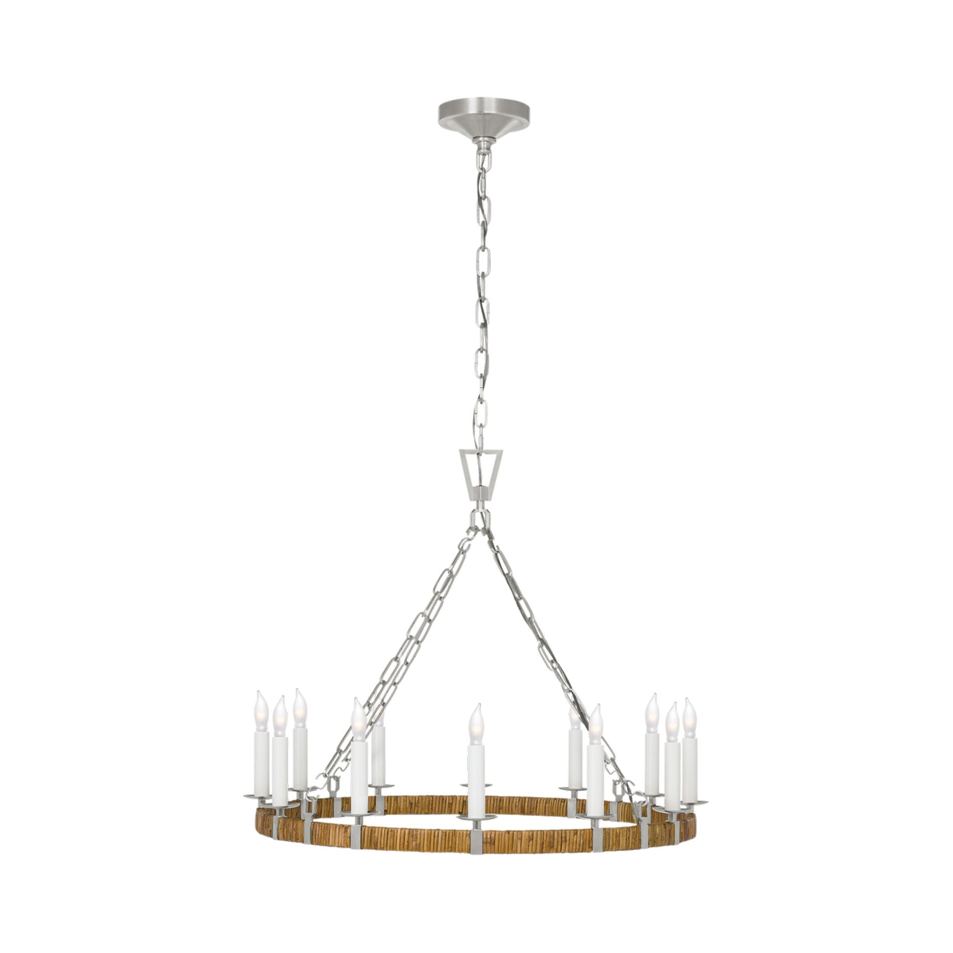 Darlana Rattan Wrapped Ringed LED Chandelier in Polished Nickel and Natural Rattan (Medium).