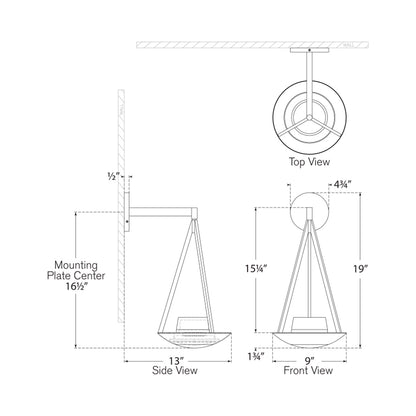 Divina Floating Bowl LED Wall Light - line drawing.