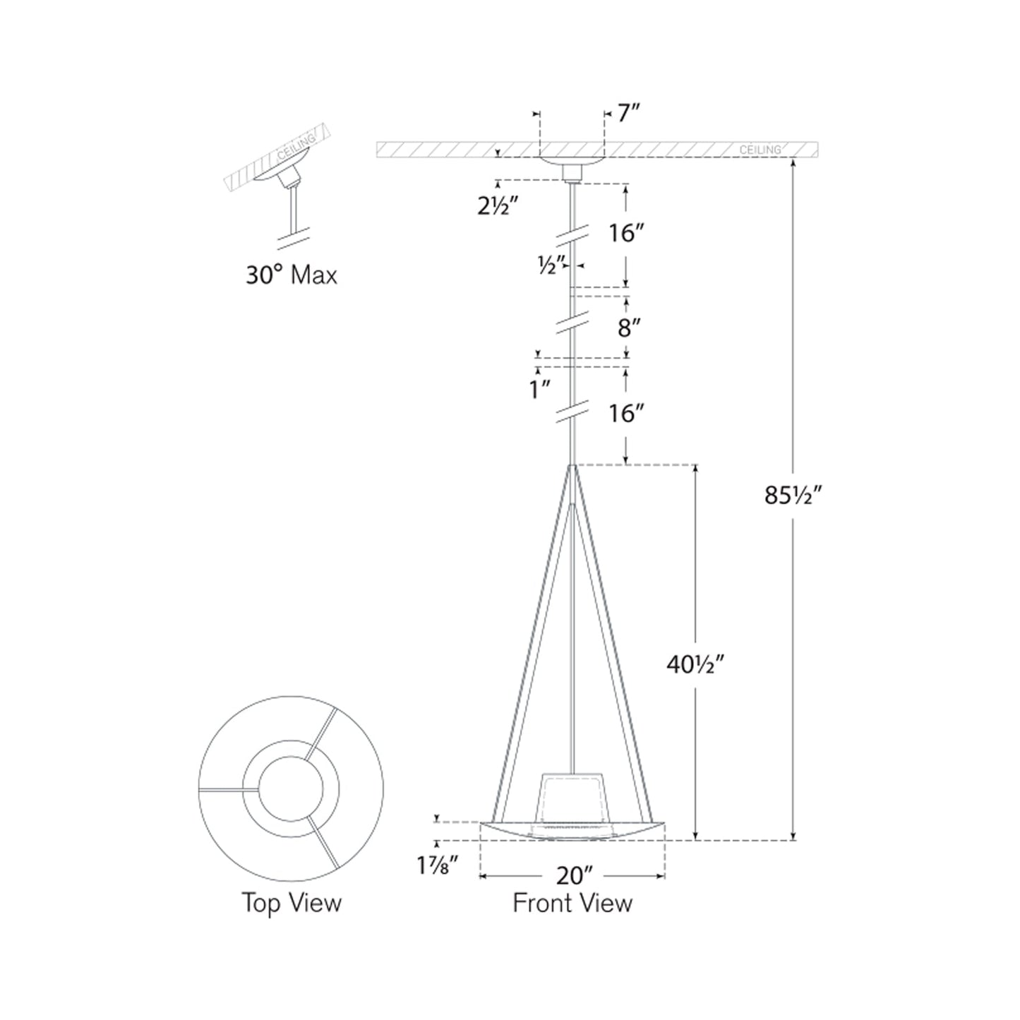 Divina LED Pendant Light - line drawing.