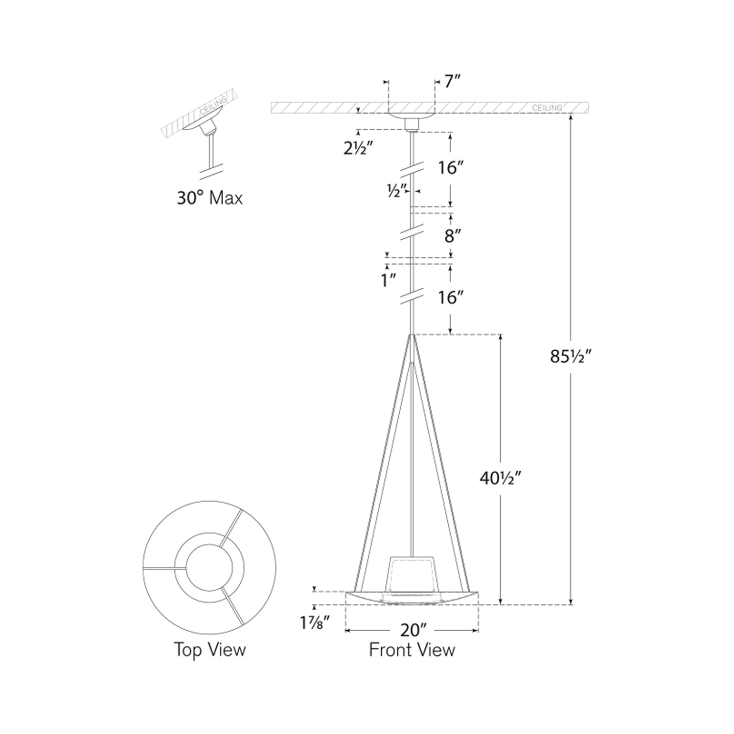 Divina LED Pendant Light - line drawing.