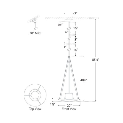 Divina LED Pendant Light - line drawing.