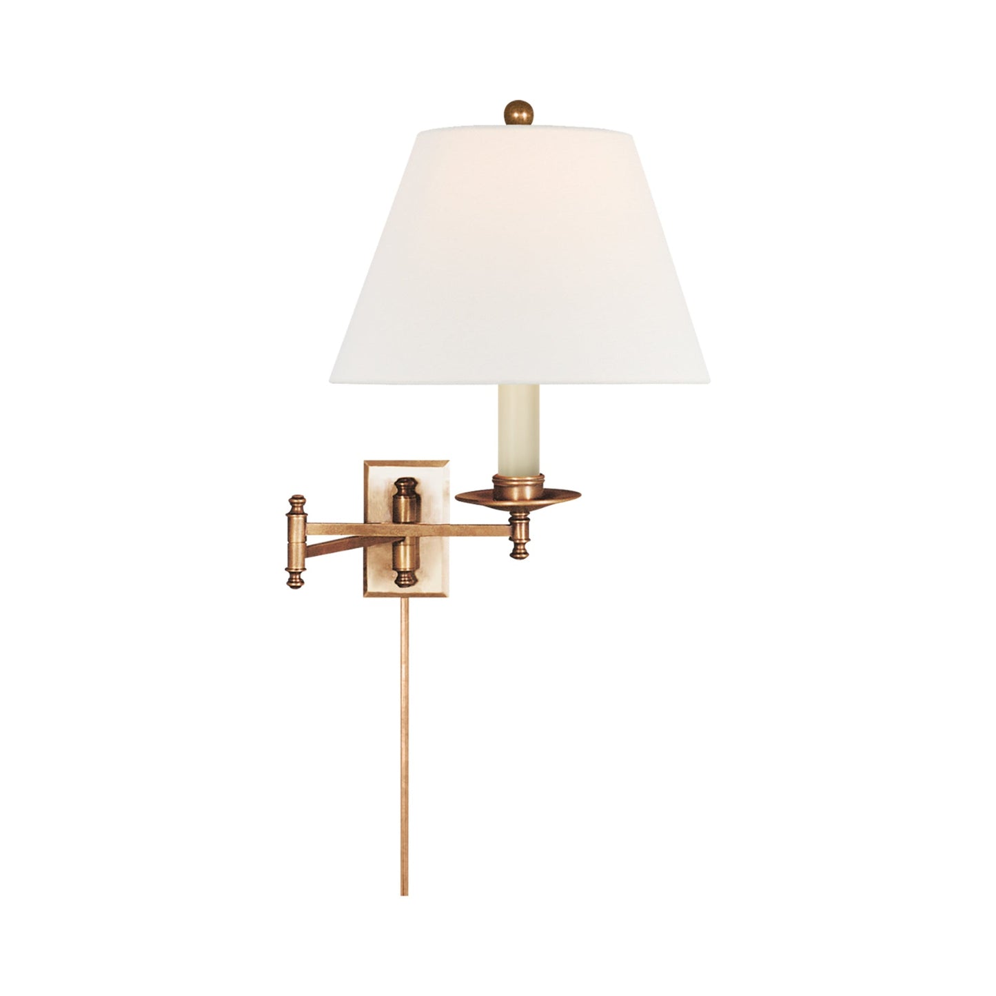 Dorchester Swing Arm Wall Light in Antique-Burnished Brass/Linen Shade (Single Backplate).