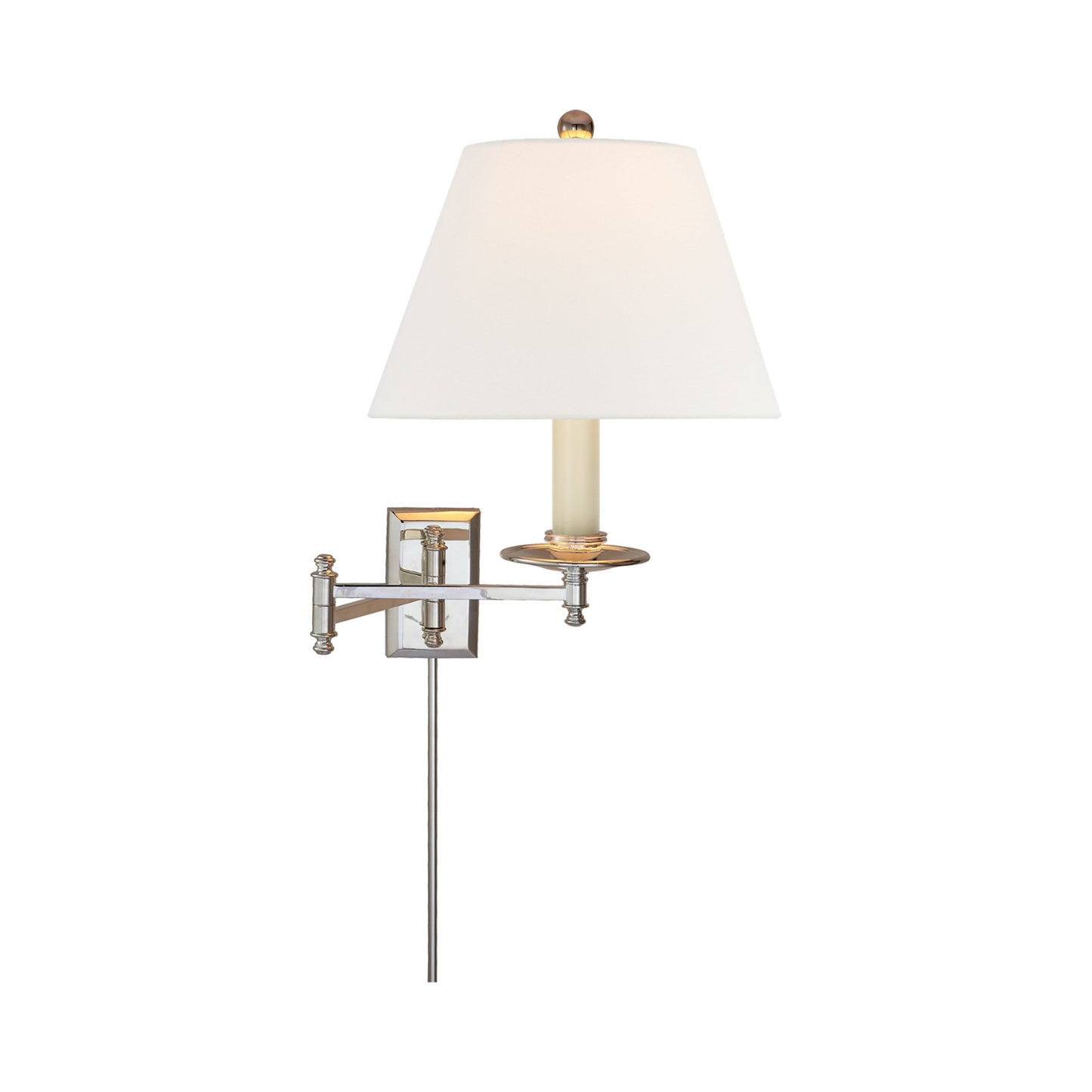 Dorchester Swing Arm Wall Light in Polished Nickel/Linen Shade (Single Backplate).
