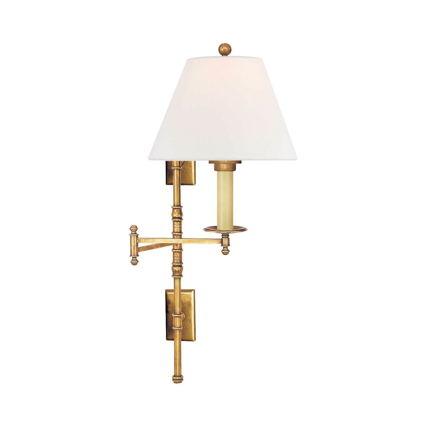 Dorchester Swing Arm Wall Light in Antique-Burnished Brass/Linen Shade (Double Backplates).