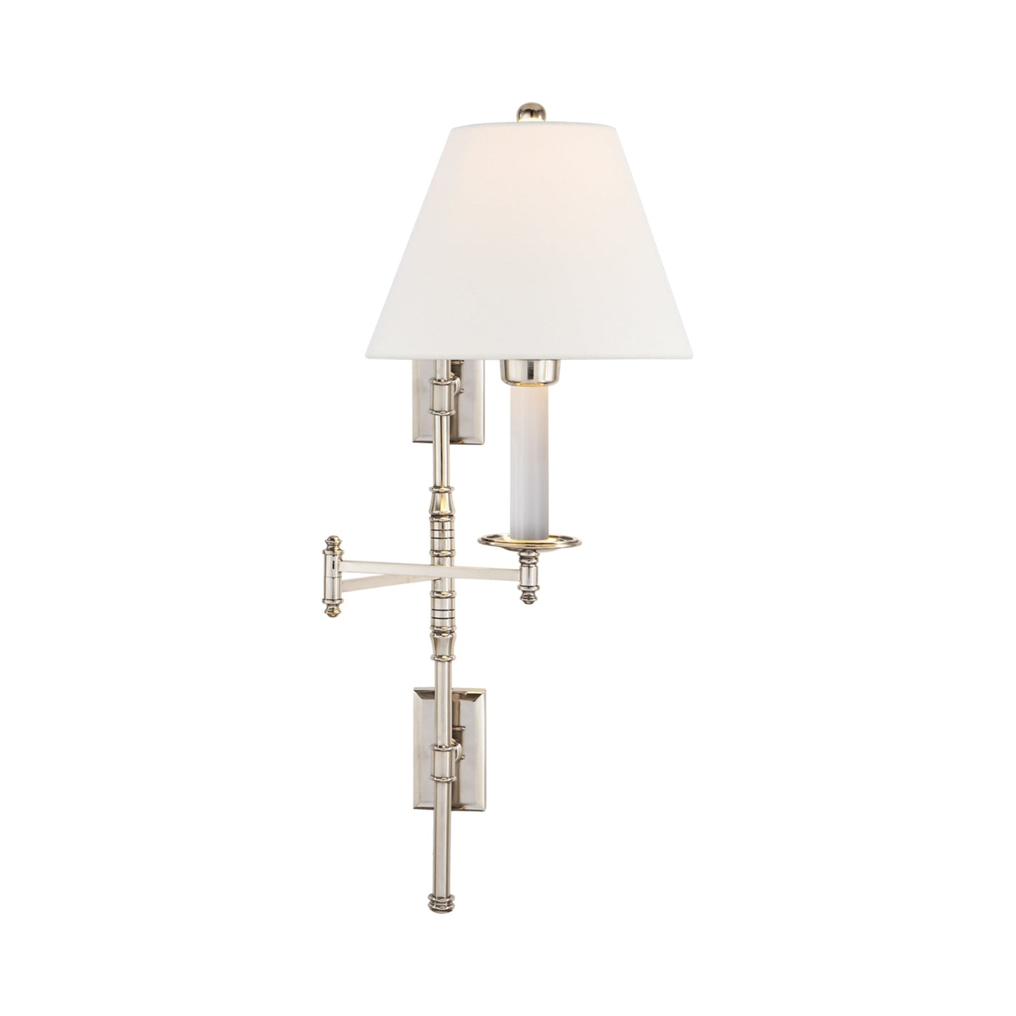 Dorchester Swing Arm Wall Light in Polished Nickel/Linen Shade (Double Backplates).